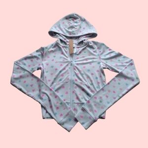 NWT Skims Soft Lounge Zip-up Hoodie♡Cloud Candy Heart Print - Size Medium